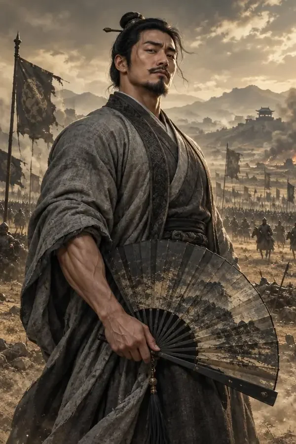 《一身腱子肉，乱世做谋臣》竖版海报，穿越、系统、反差爽剧题材短剧